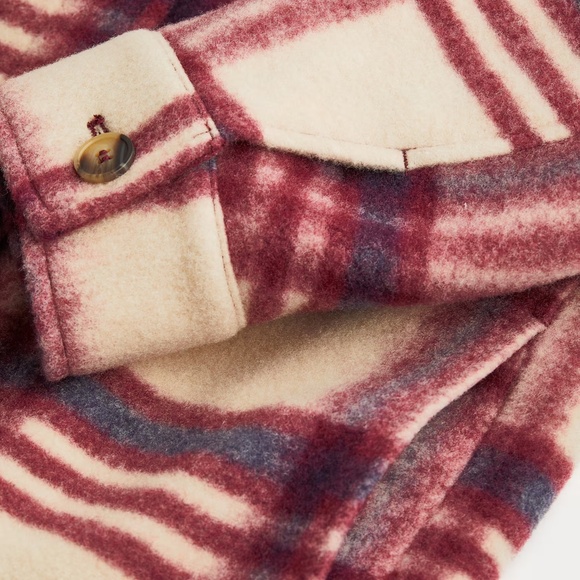 HM Dark Red/Pink Plaid Long Shacket - Picture 2 of 2